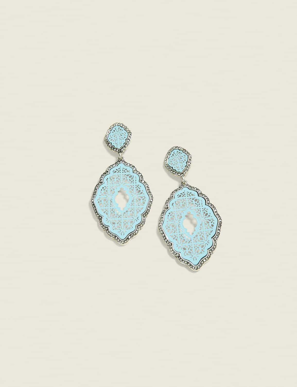 blue filligree drop earrings