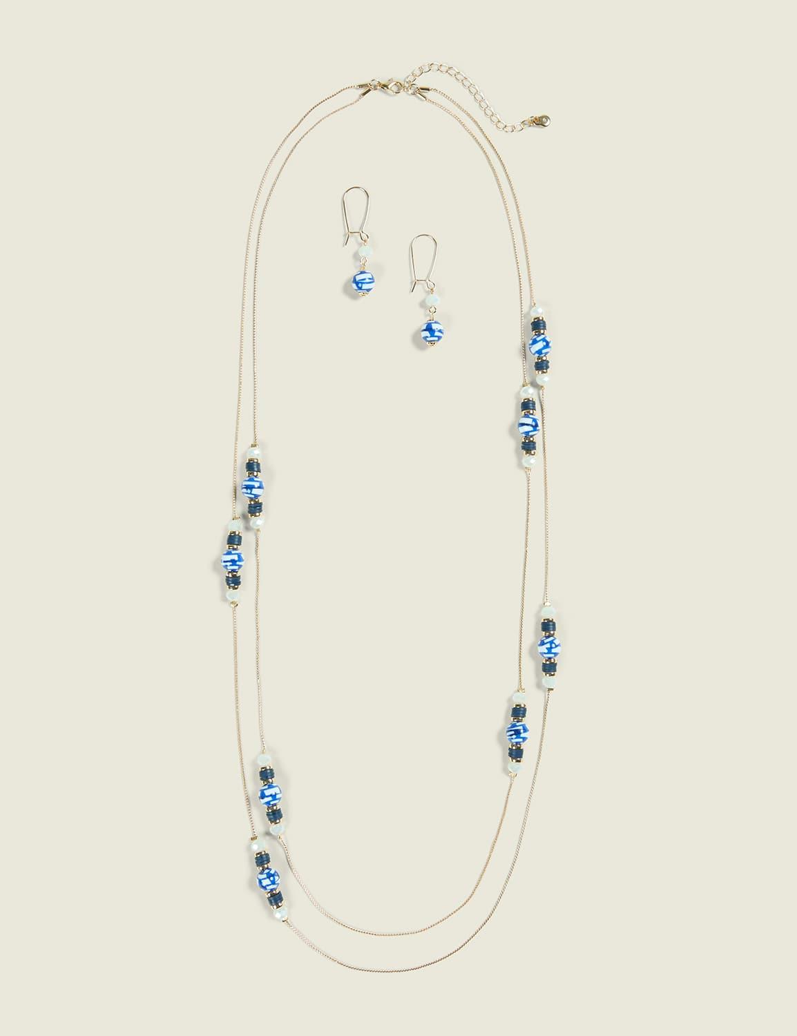 blue floating bead necklace & earring set