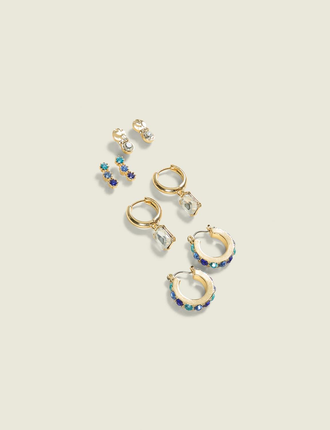 blue imitation stone earring 4-pack