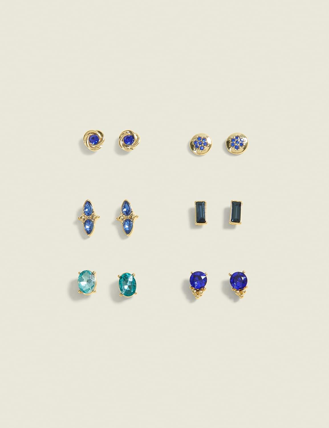 blue imitation stone earring 6-pack