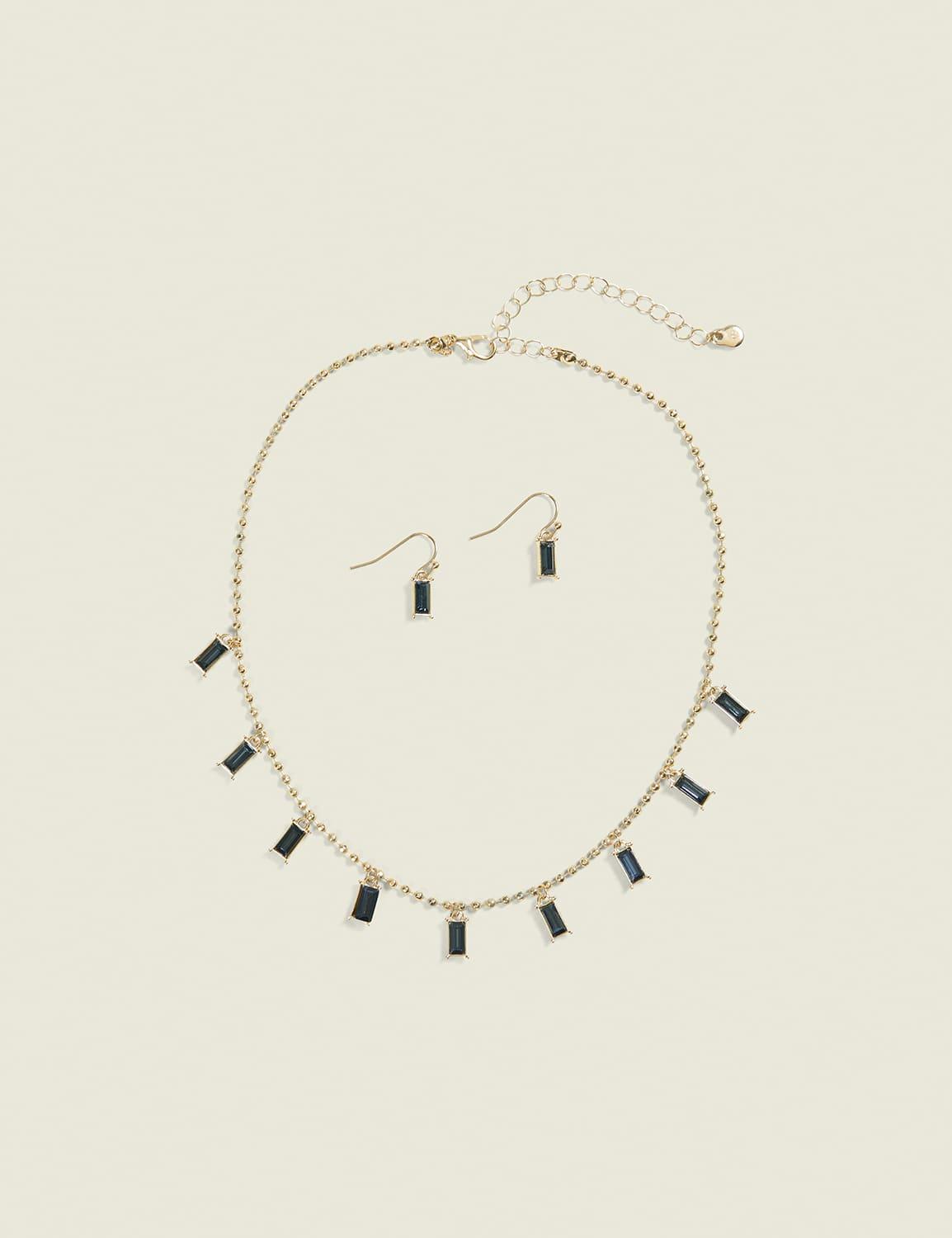 blue imitation stone necklace & earring set