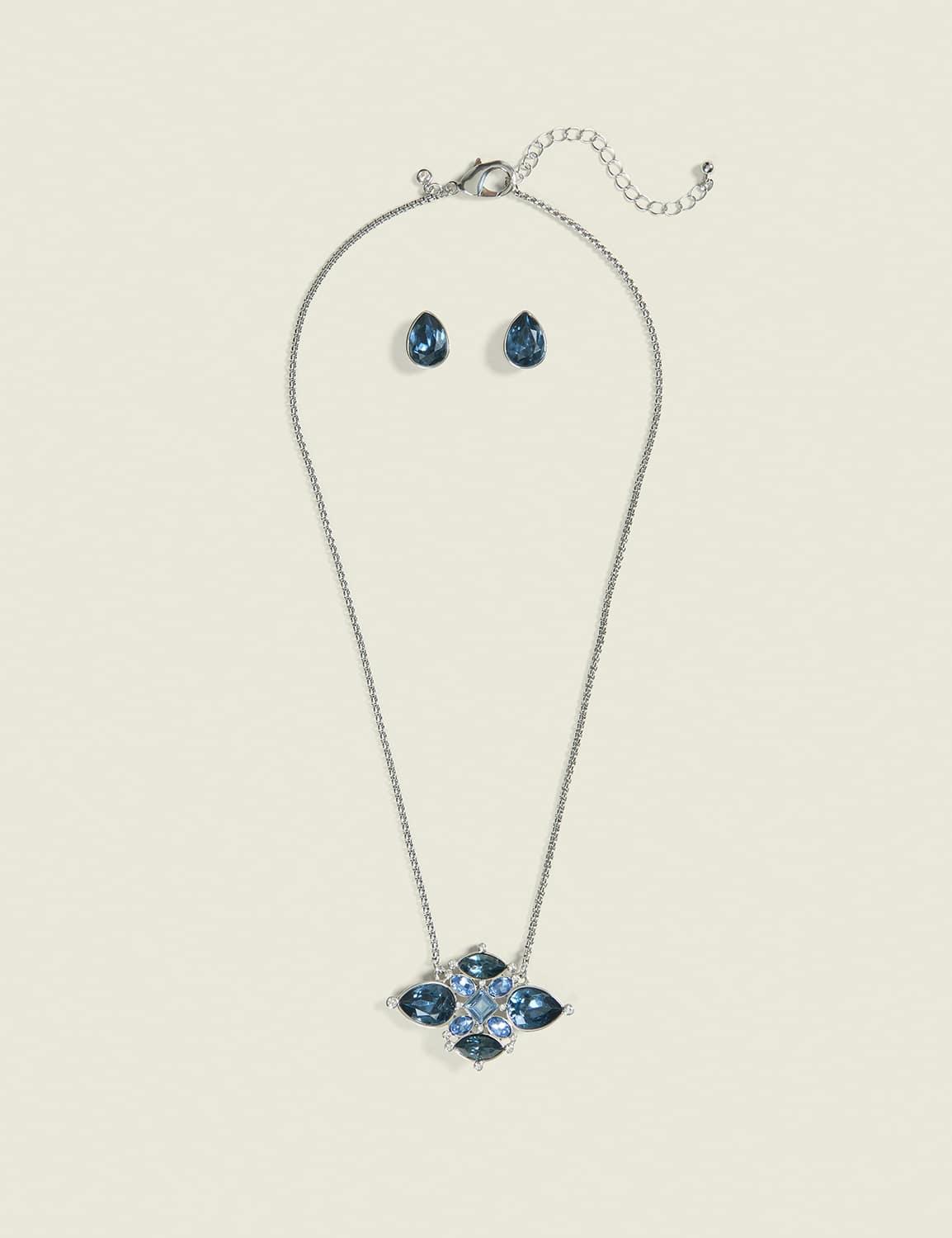 blue imitation stone necklace & earring set