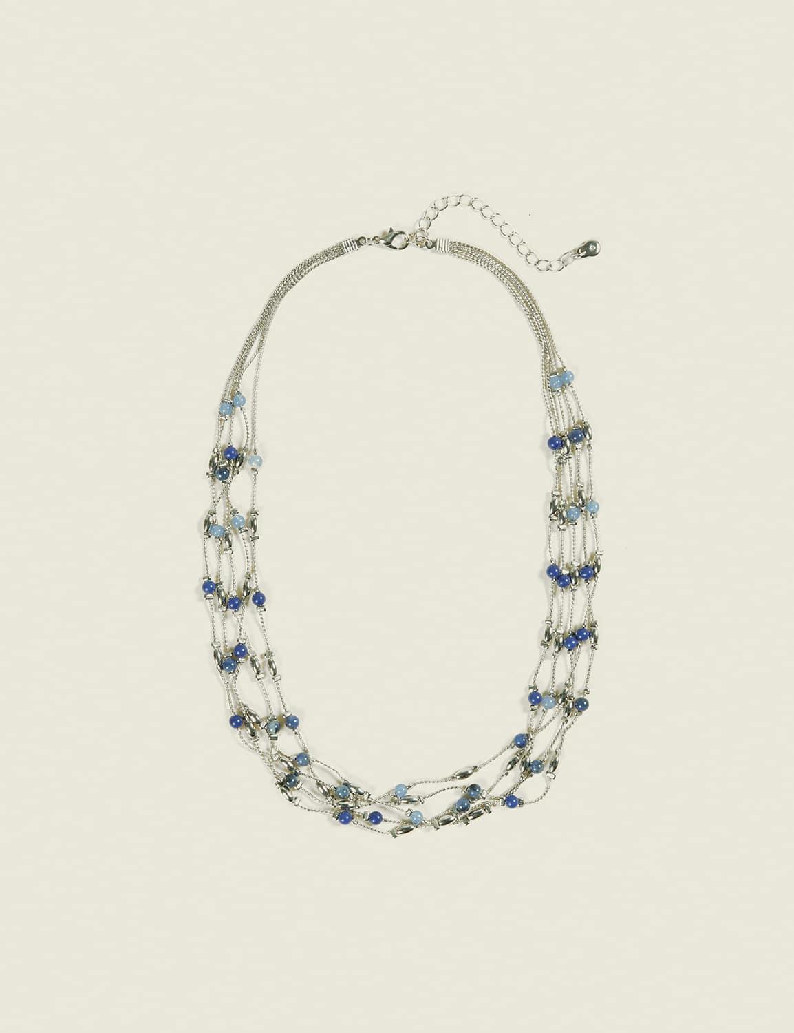 blue mini-beaded multi-row necklace