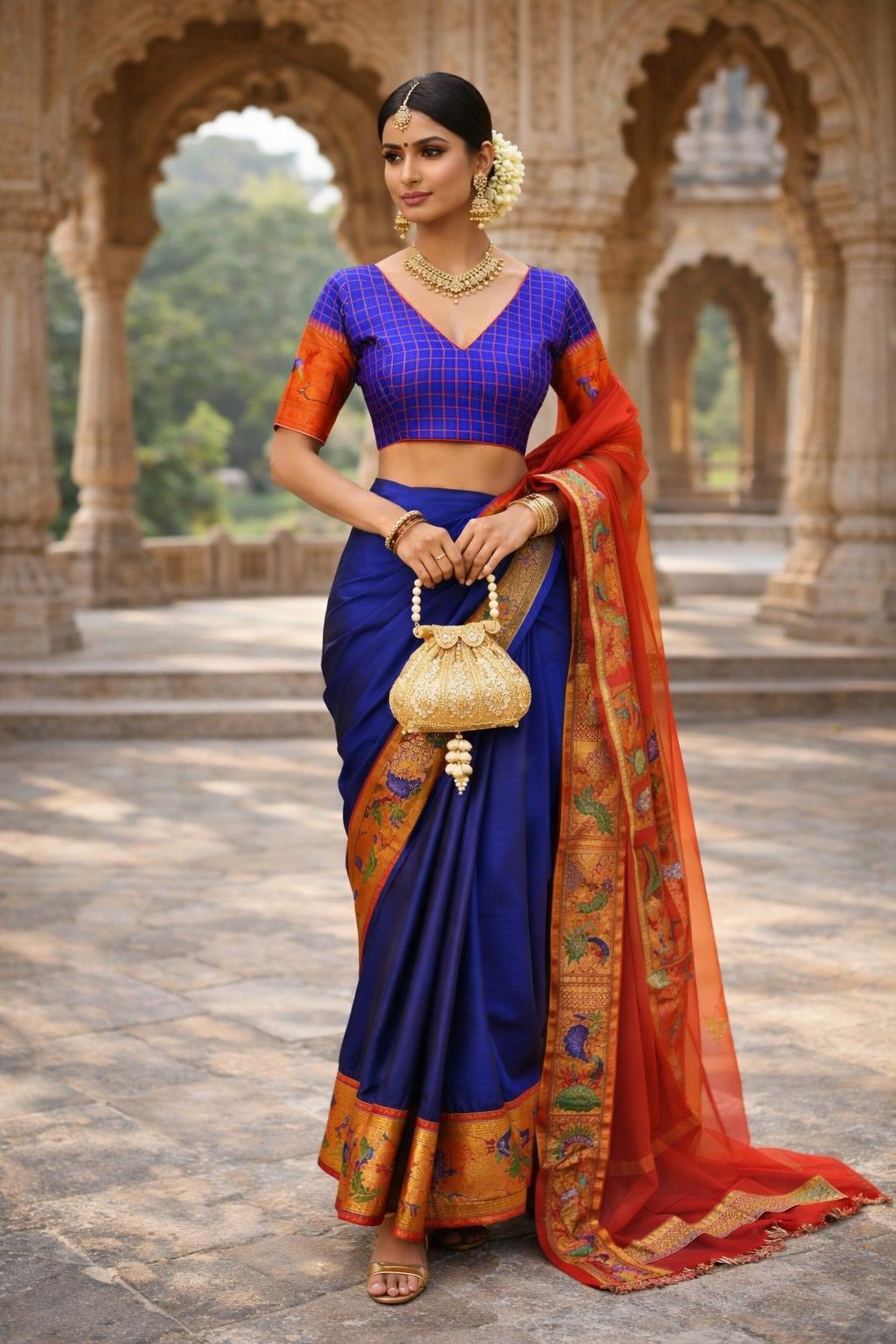 blue paithani blouse