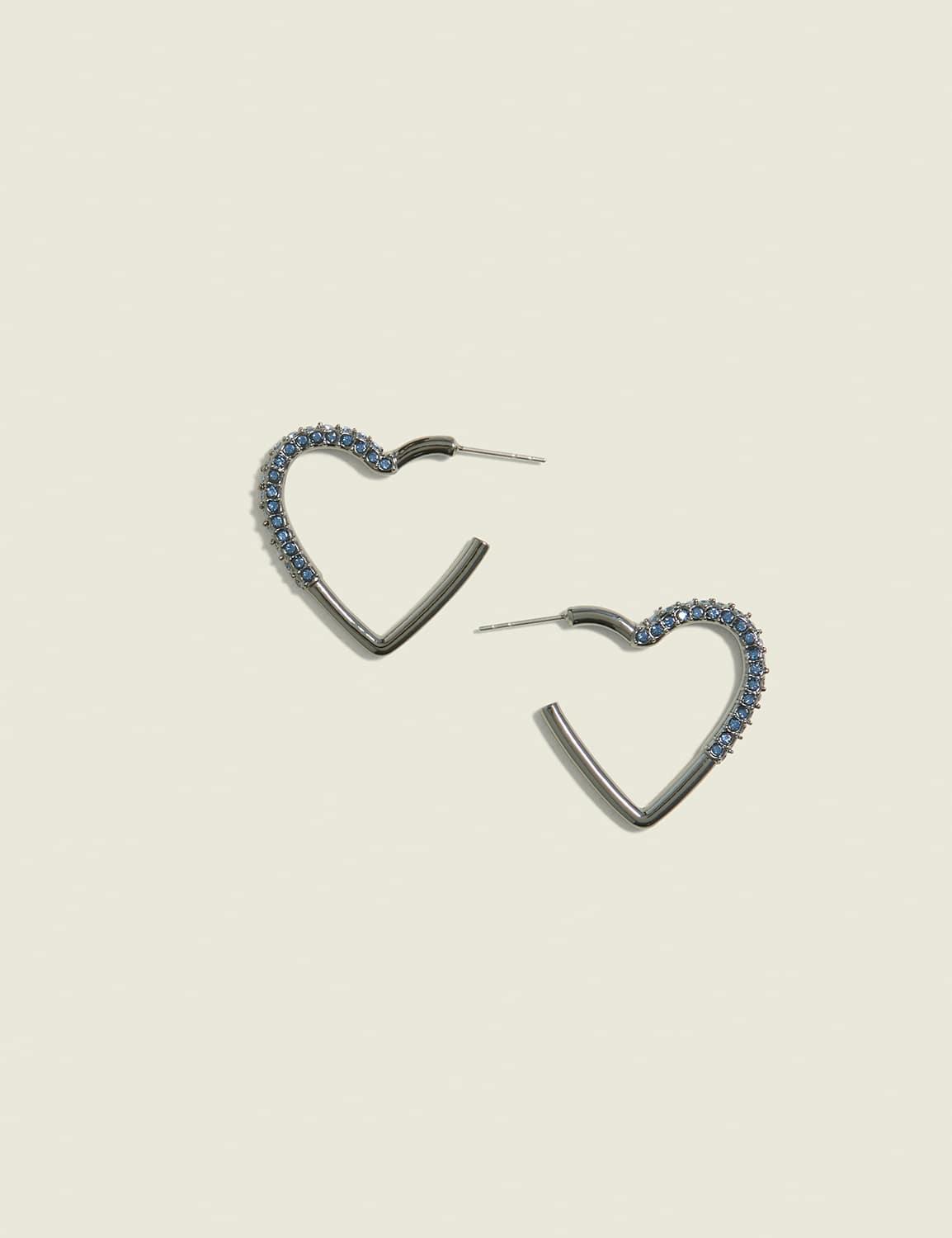 blue pave heart hoop earrings