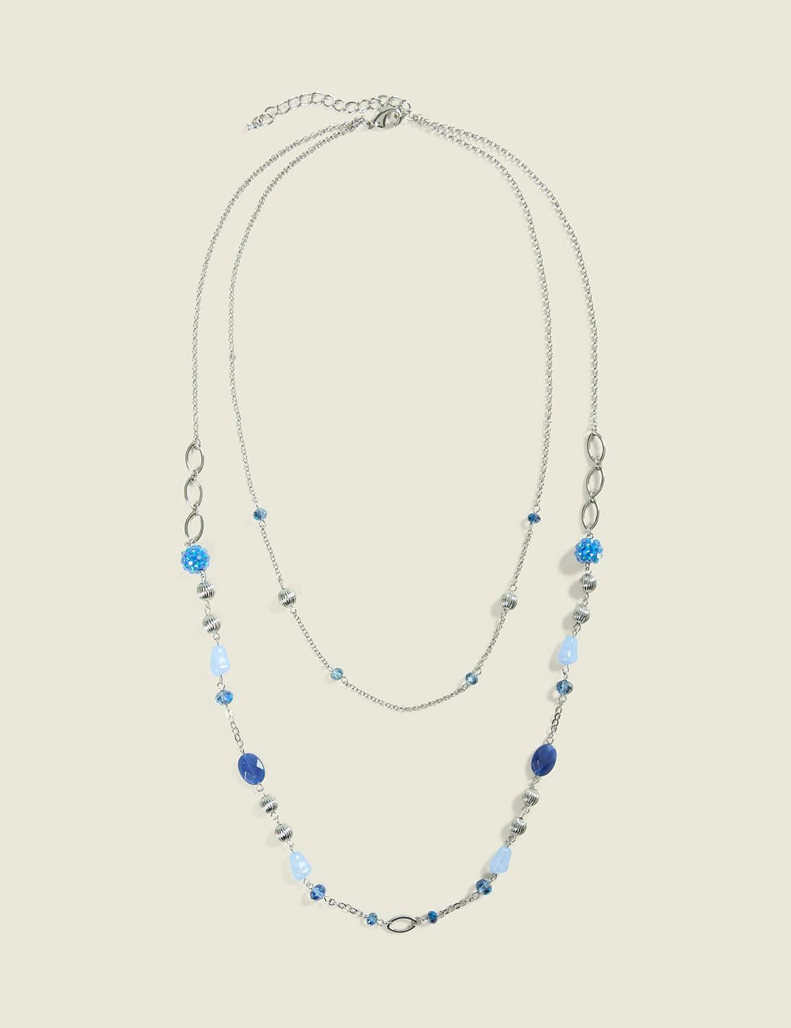 blue scale beaded multi row necklace