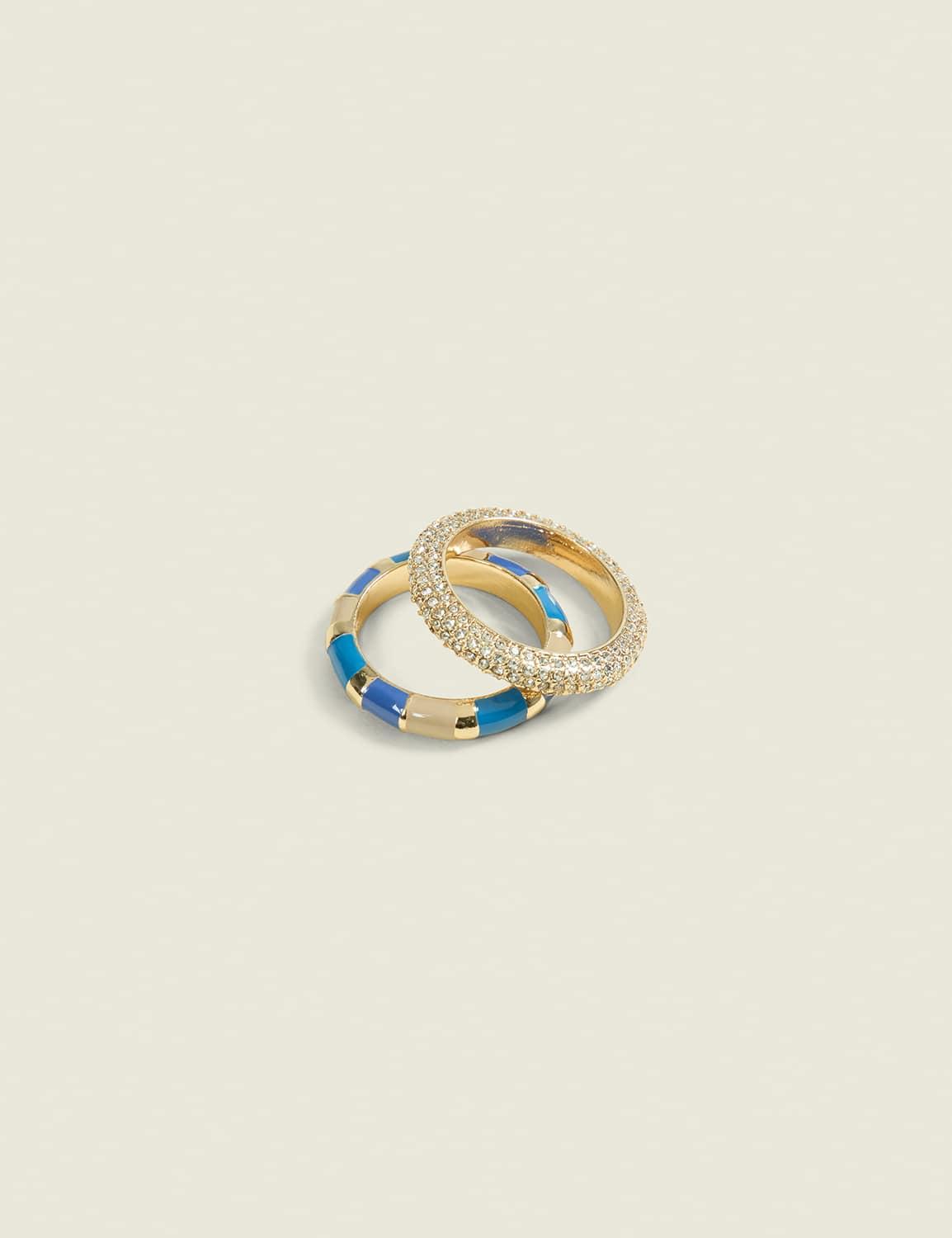 blue stripe & pave ring 2-pack
