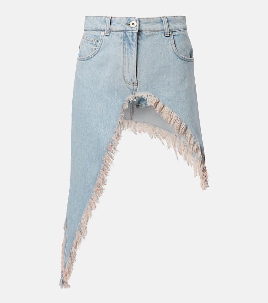 blumarine asymmetric distressed denim miniskirt