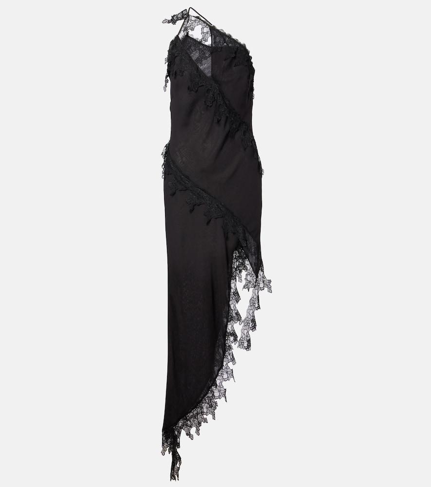 blumarine asymmetric lace-trimmed midi dress