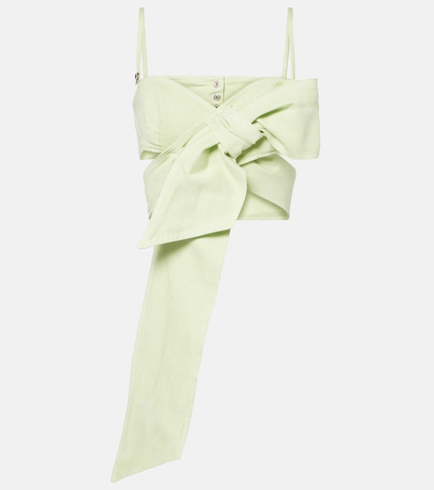 blumarine bow-detail denim top