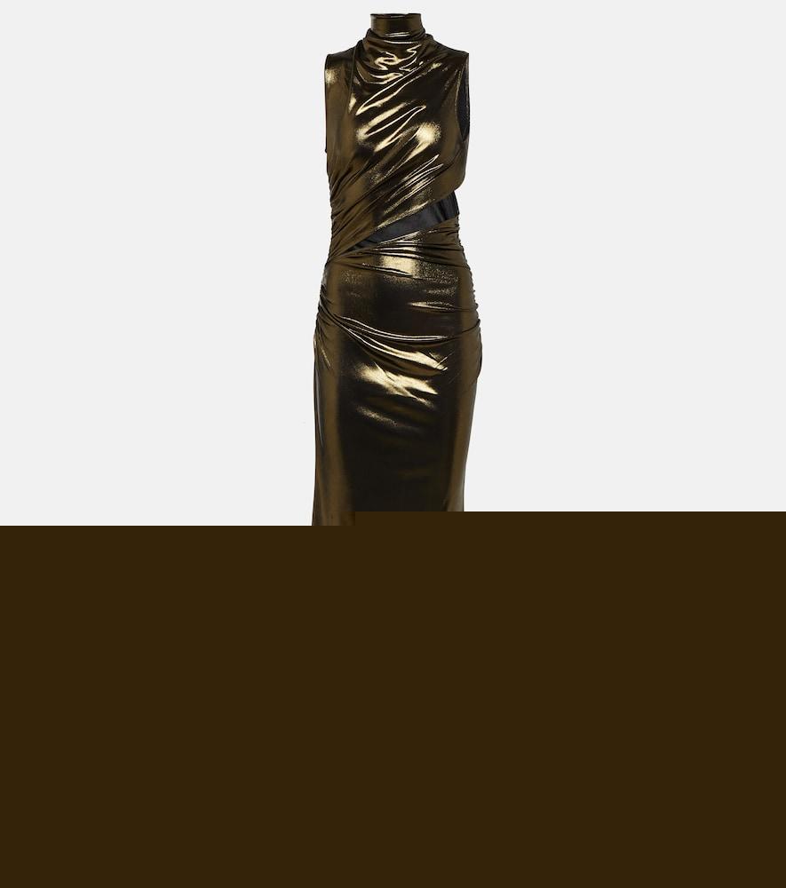 blumarine cutout ruched metallic gown