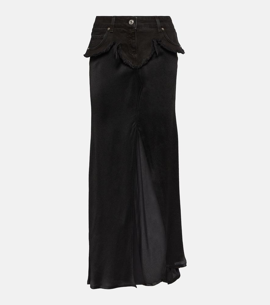 blumarine denim-trimmed satin maxi skirt