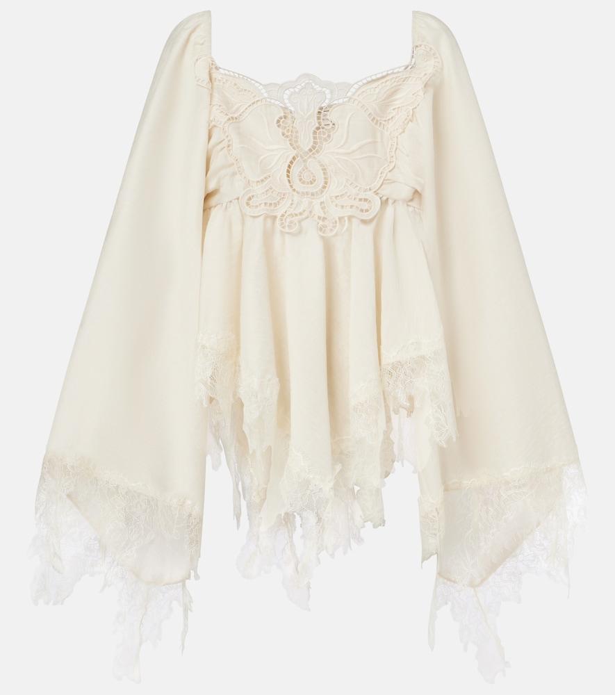 blumarine embroidered lace-trimmed blouse