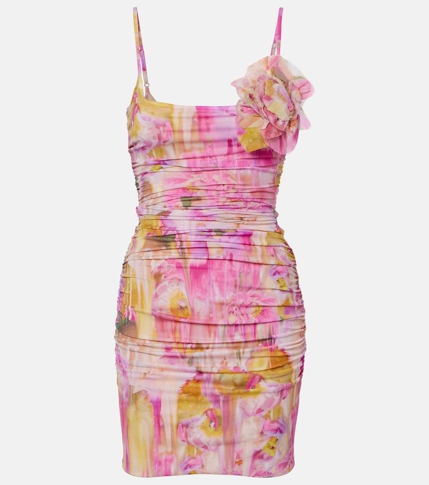 blumarine floral-appliqué printed jersey minidress