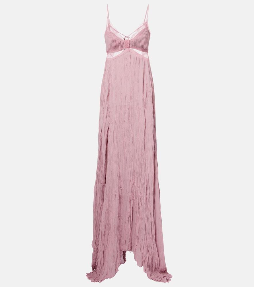 blumarine lace-trimmed plissé georgette gown