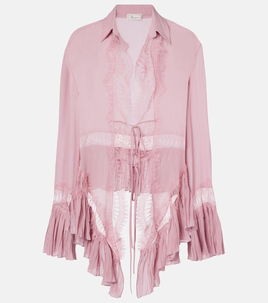 blumarine lace-trimmed sheer georgette blouse