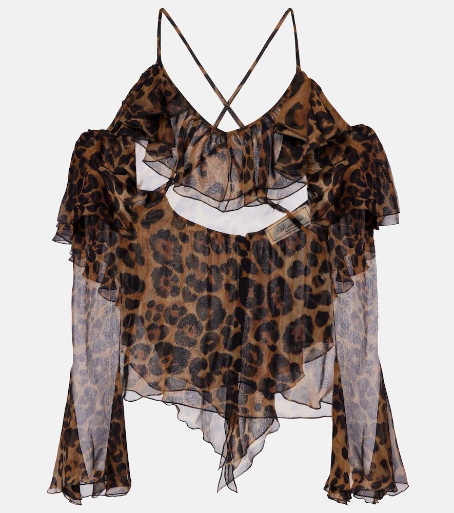 blumarine leopard-print draped silk top