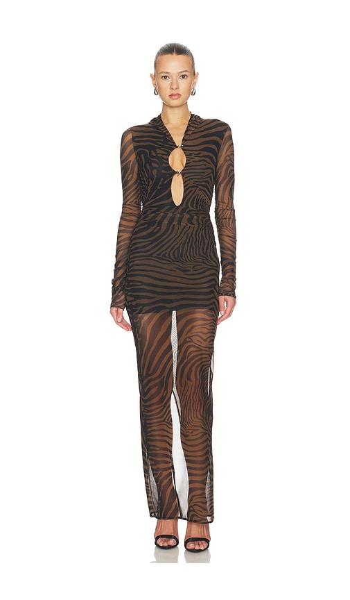 blumarine print net dress in brown. - size 36 (also in 38, 40, 42)