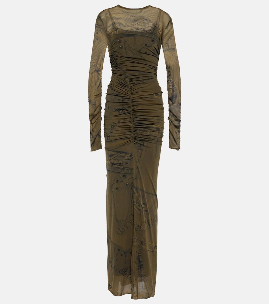 blumarine printed ruched jersey maxi dress