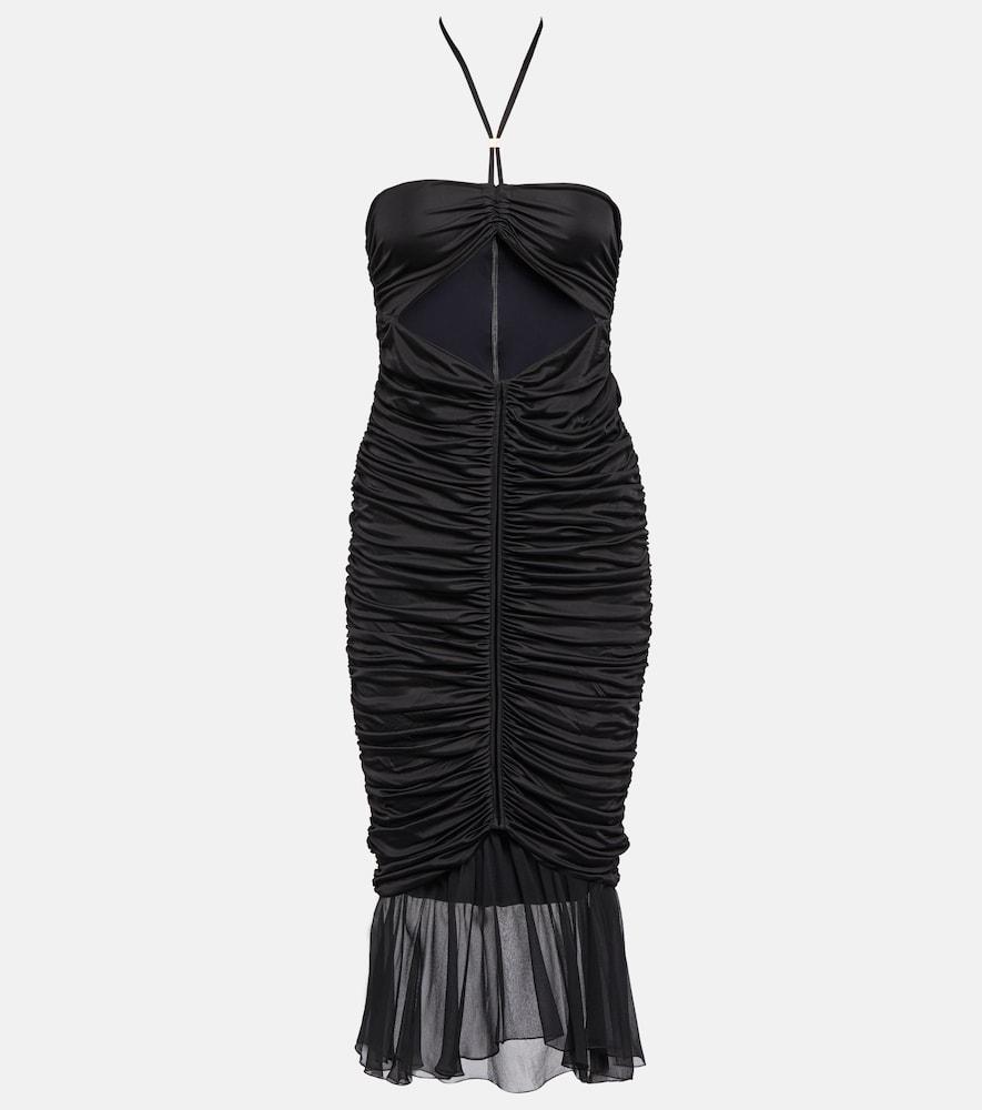blumarine ruched jersey midi dress