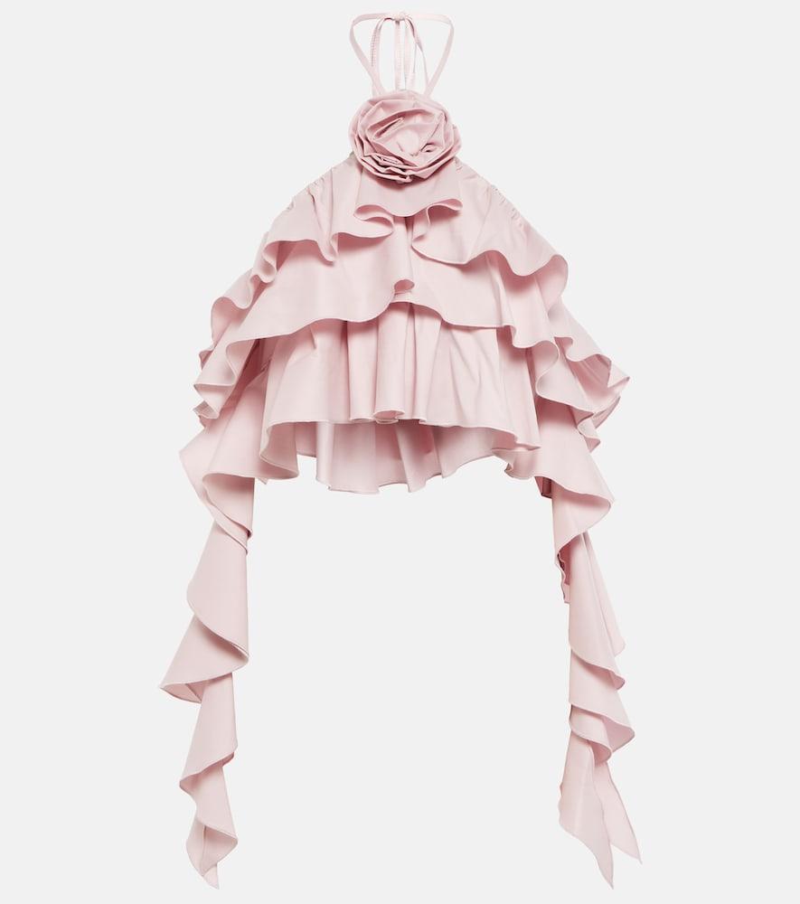 blumarine ruffled halterneck crop top