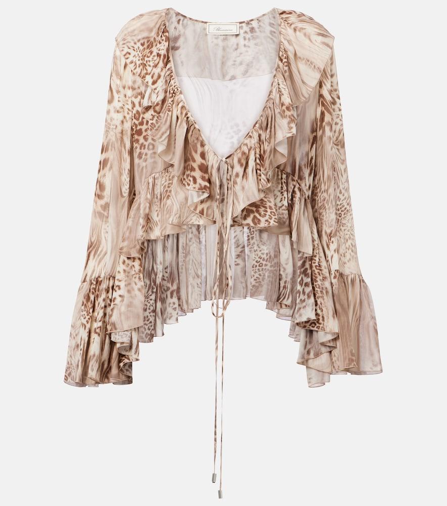 blumarine ruffled leopard-print chiffon top