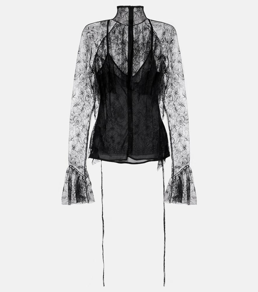 blumarine ruffled sheer lace blouse