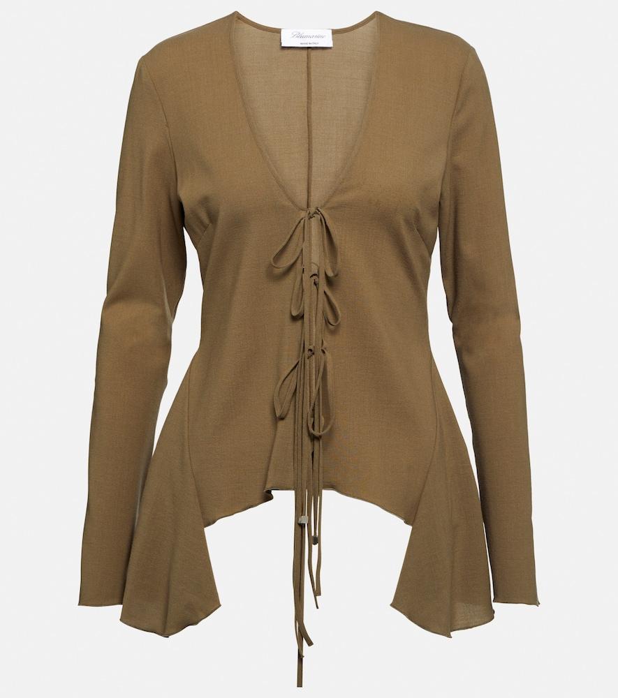 blumarine ruffled tie-front wool-blend blouse