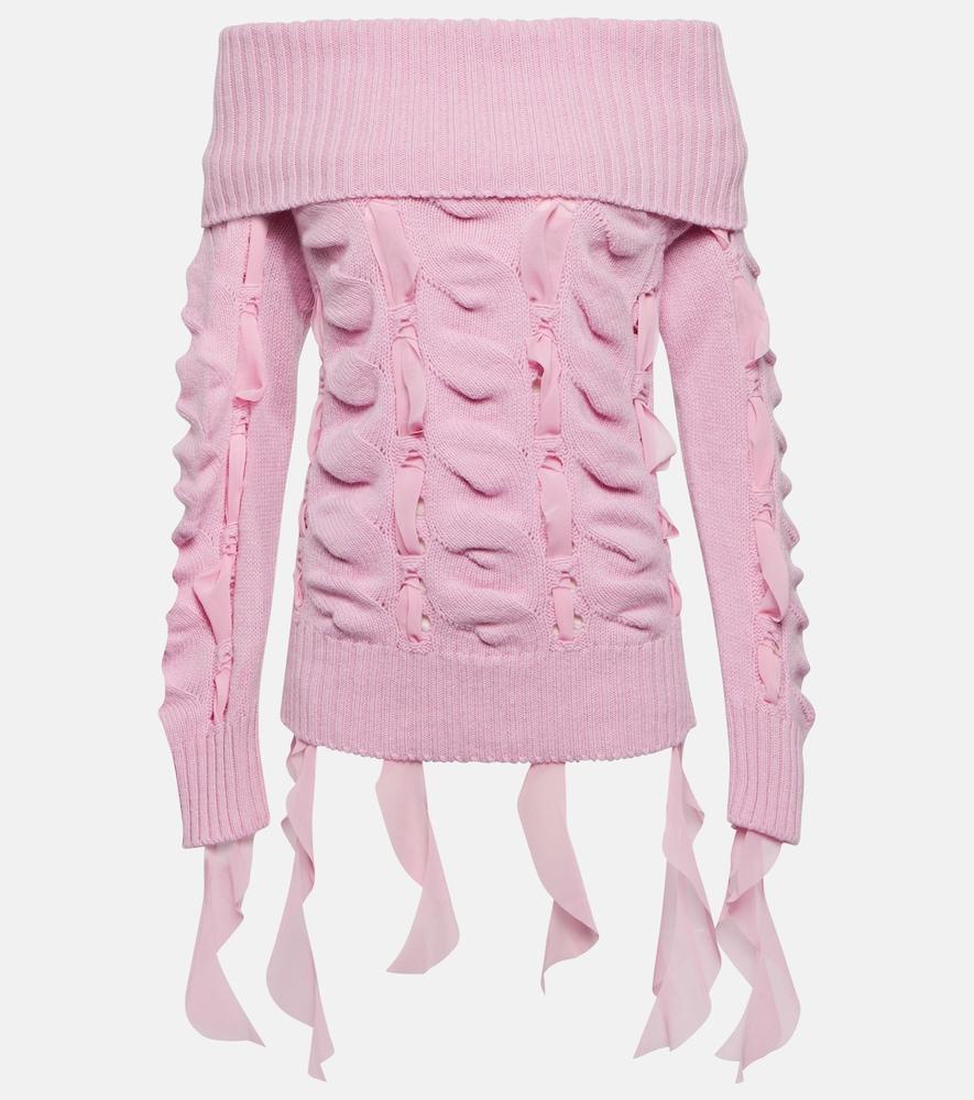 blumarine rushed off-shoulder wool sweater