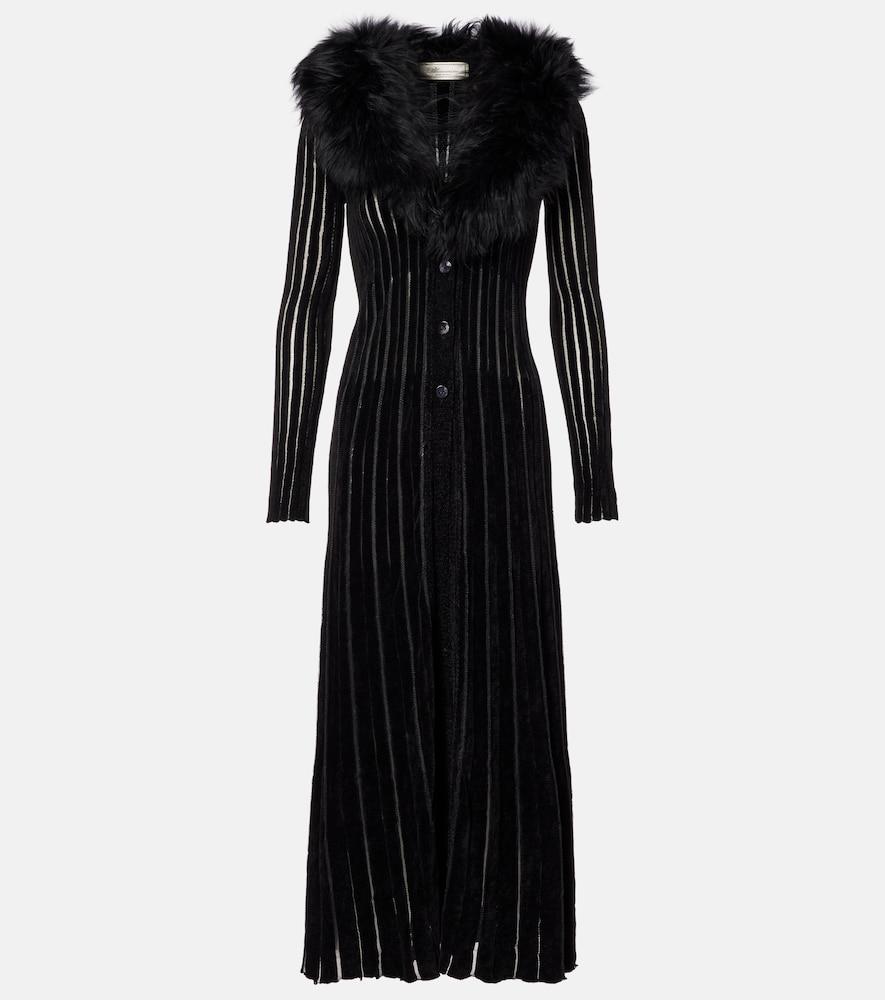 blumarine shearling-trimmed striped cardigan