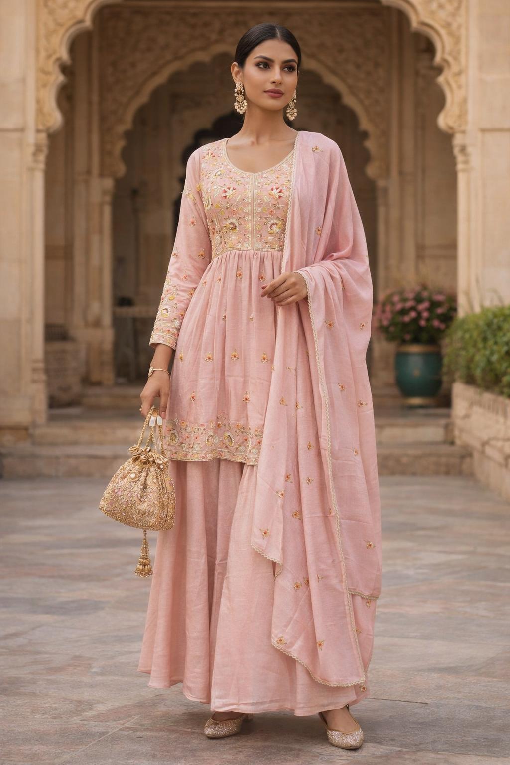 blush pink embroidered sharara set