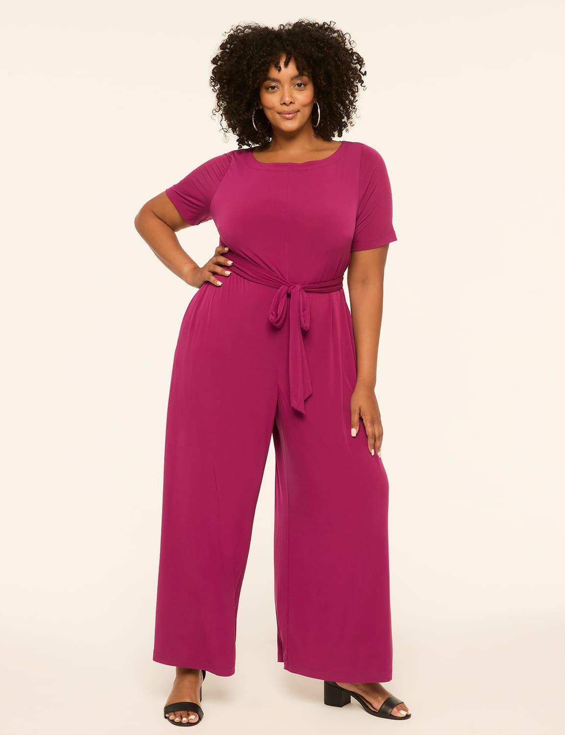 boatneck tie-waist jersey jumpsuit