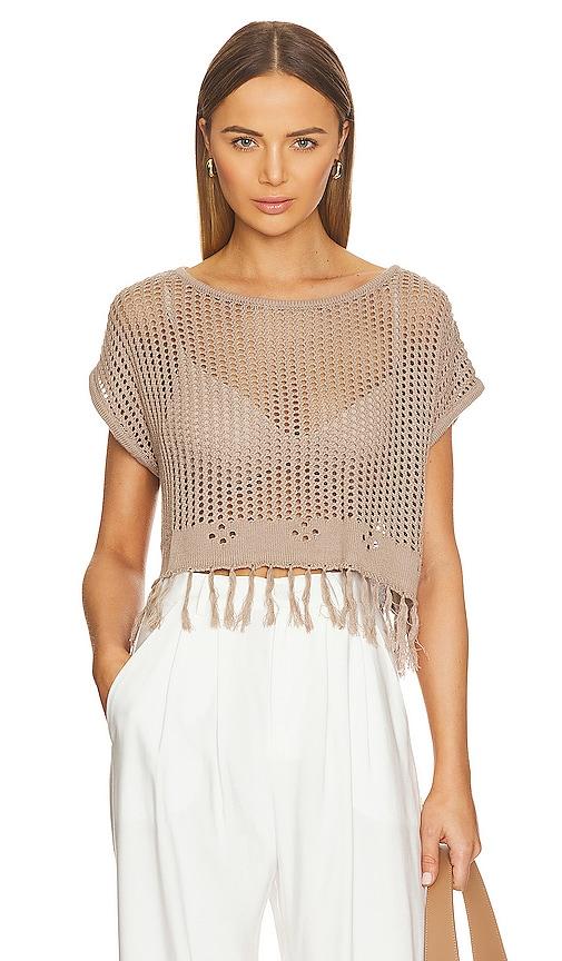 bobi black crochet top in beige. - size l (also in m, s, xl, xs)