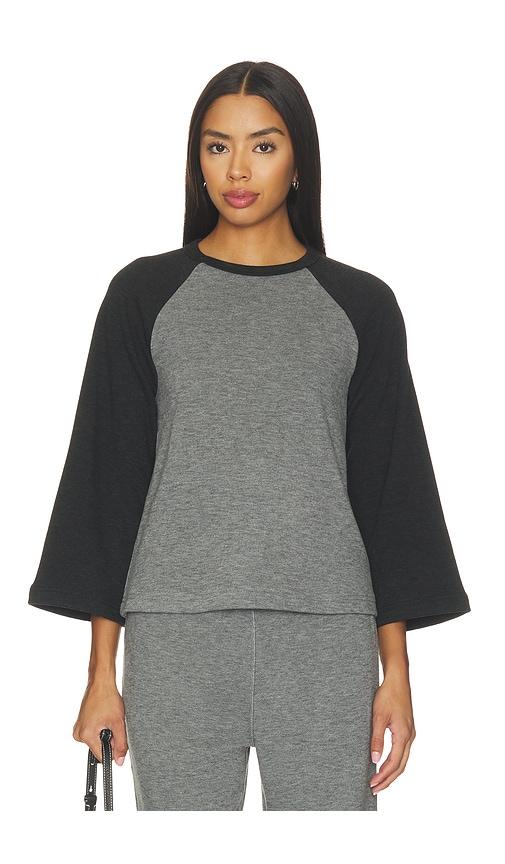 bobi color block 3/4 sleeve raglan in grey. - size l (also in m, s, xl, xs)