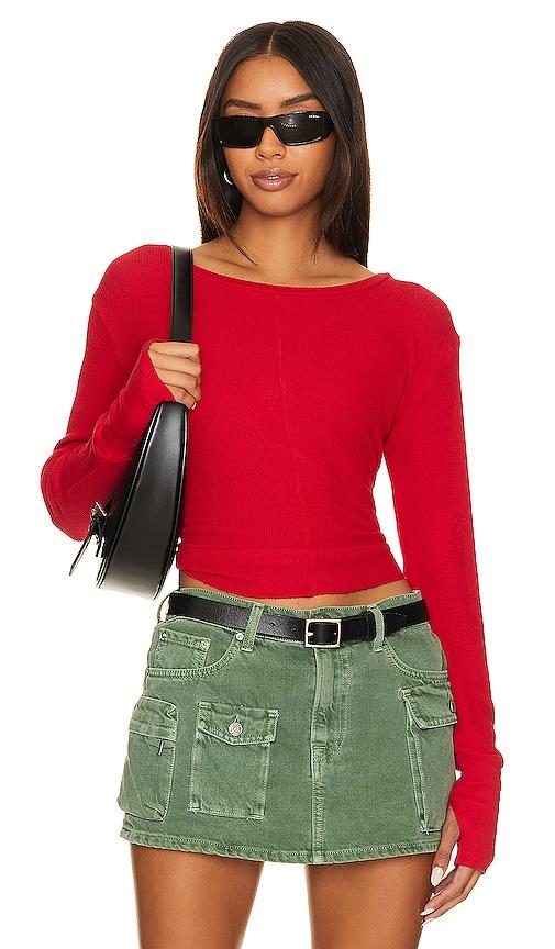 bobi cropped long sleeve top in red. - size l (also in m)