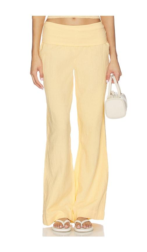 bobi fold over waist beach pant in yellow. - size l (also in m, s, xl, xs)