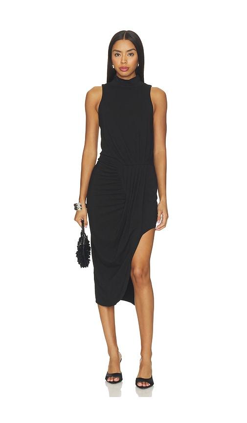 bobi mock neck pleated dress in black. - size l (also in xs, s, m, xl)