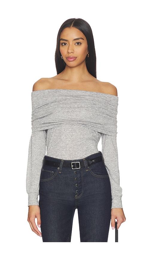 bobi off the shoulder date top in light grey. - size l (also in xs, s, m)
