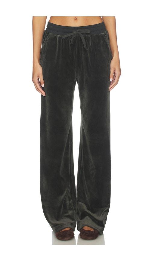 bobi rib mix wide leg pant in dark green. - size s (also in xs)