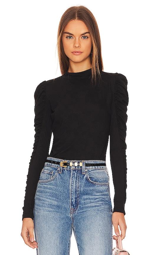 bobi shirred sleeve turtleneck top in black. - size l (also in xs, s, m, xl)