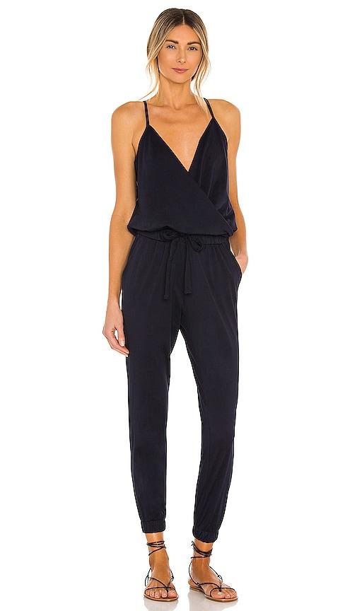 bobi supreme jersey tied waist v neck jumpsuit in navy. - size l (also in xs, s, m, xl)
