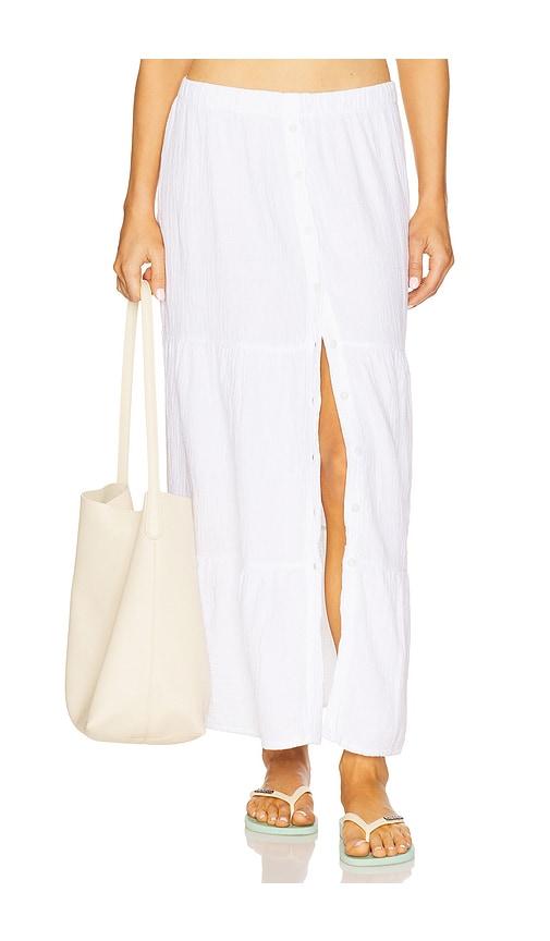 bobi tiered button front maxi skirt in white. - size l (also in xs, s, m, xl)