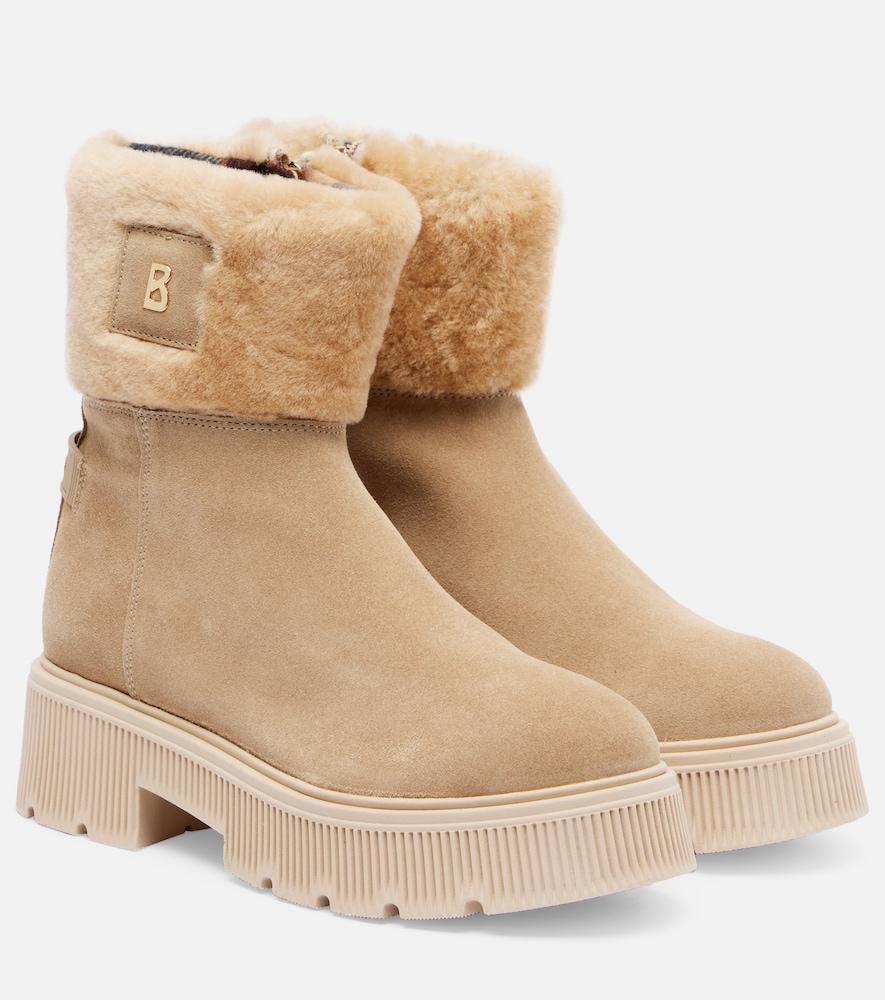 bogner turin shearling-trimmed suede ankle boots
