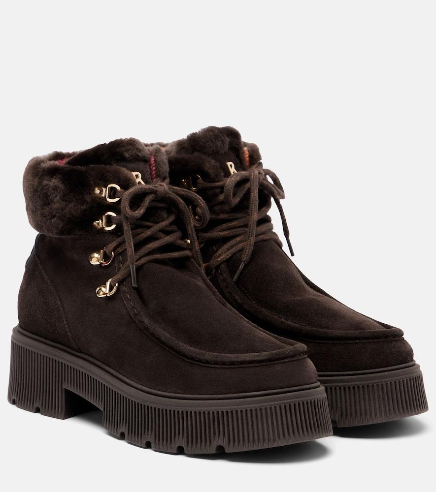 bogner turin shearling-trimmed suede lace-up boots
