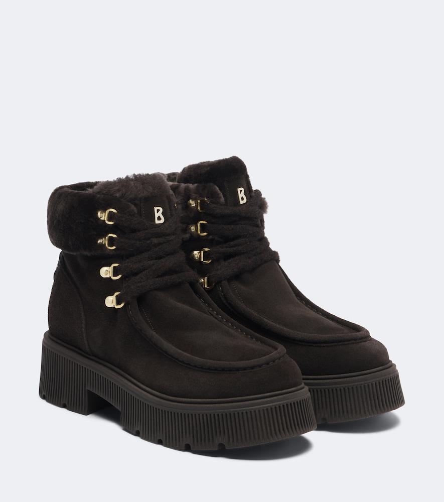 bogner turin shearling-trimmed suede lace-up boots