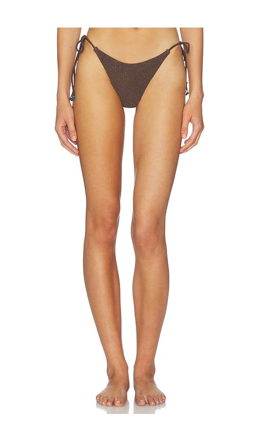 bond eye beaded vista tie side bikini bottom in chocolate.