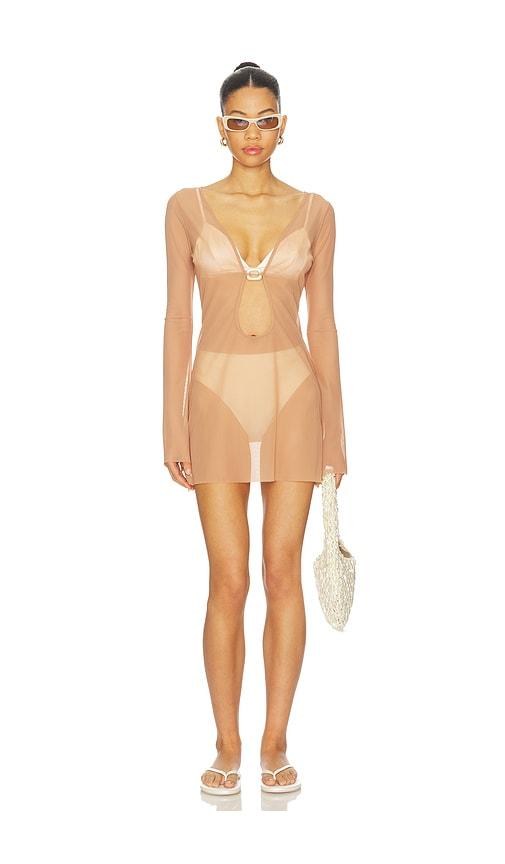 bond eye ring priya mini dress in tan. - size m/l (also in xs/s)
