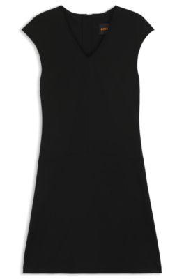 boss a-line dress with stitched-down cutlines - black women's business dresses size xl