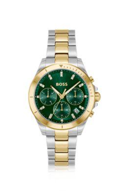 boss alley green-dial watch in two-tone steel - women's watches