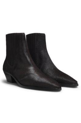 boss ankle boots in pony-hair leather - dark purple women's boots size 8